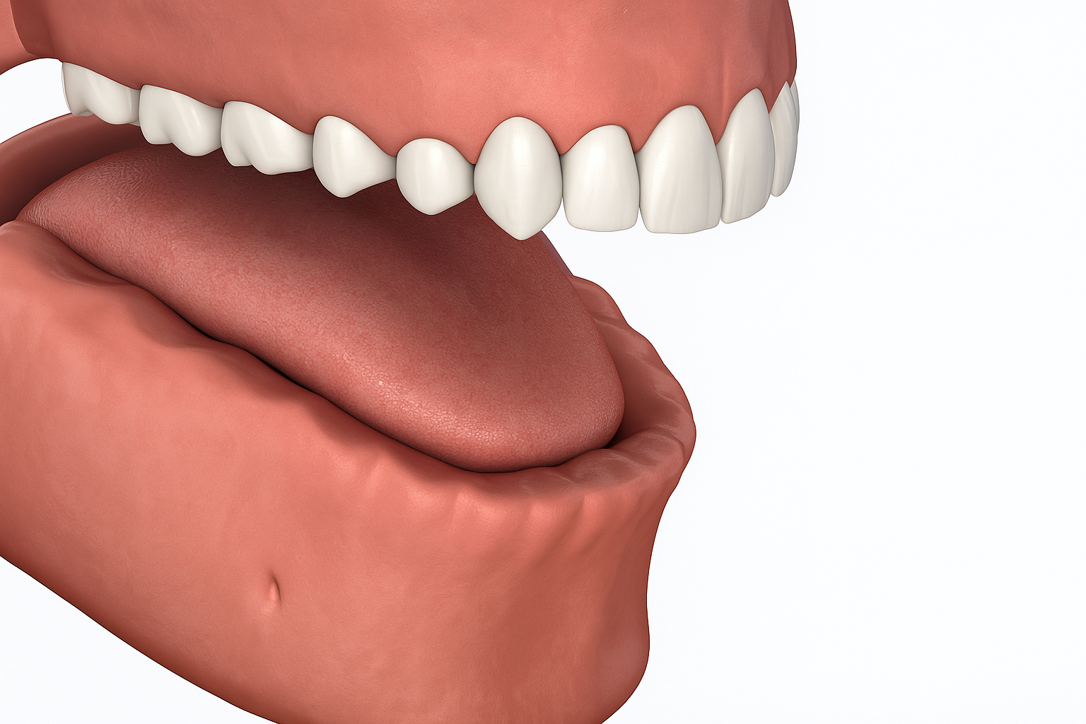 A mouth with the lower jaw missing all of its teeth